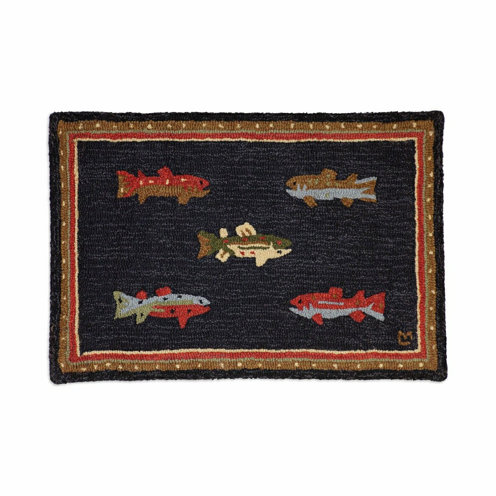 Plow & Hearth River Fish Hand-Hooked Wool Accent Rug