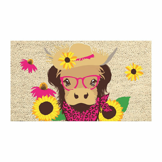 Plow & Hearth Summer Highland Cow Coir Mat