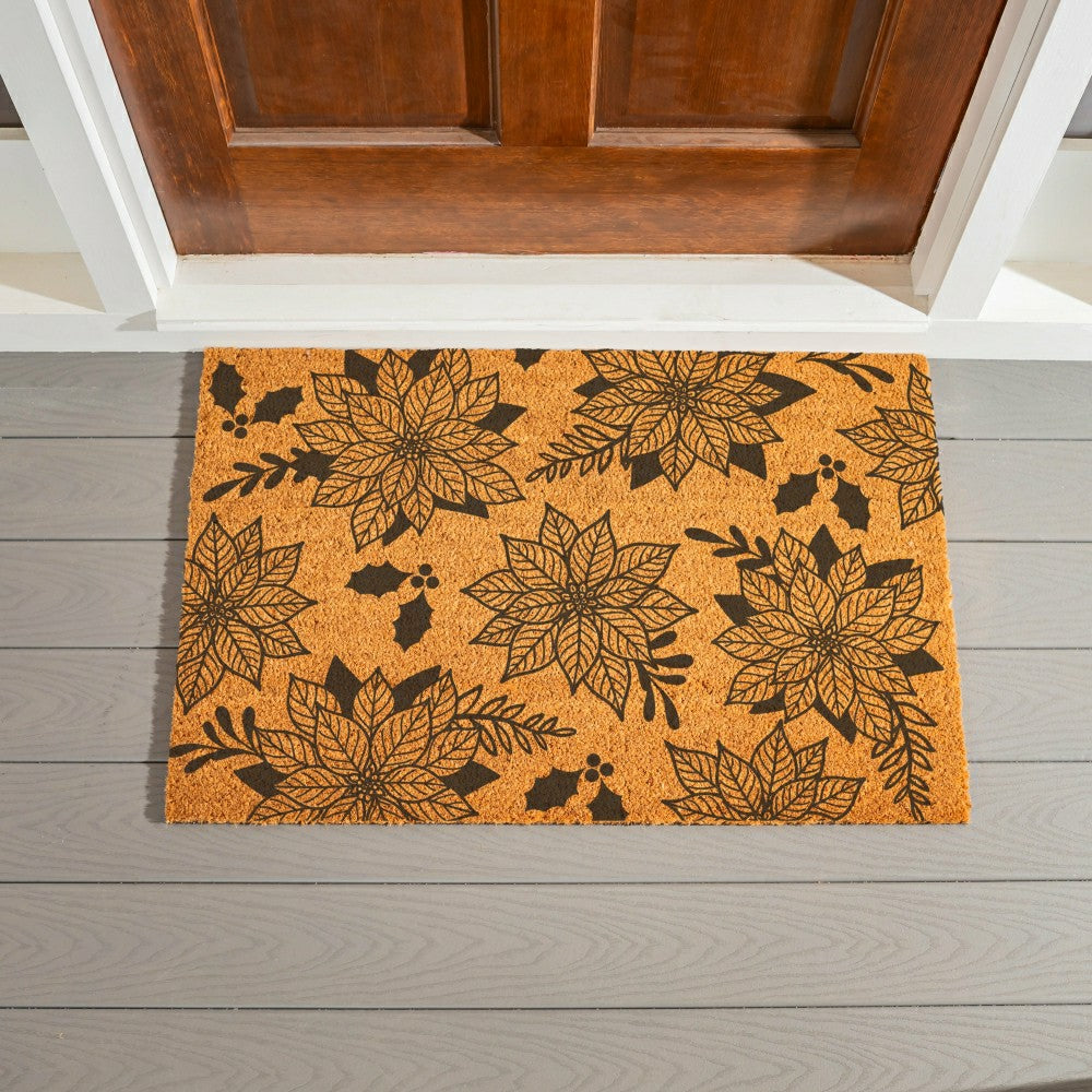 Plow & Hearth Flower & Stripes Coir Mat, 36"x24"