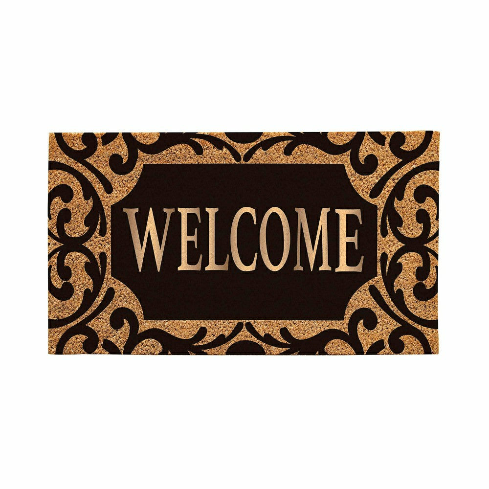 Plow & Hearth Scroll Metallic Welcome Rubber Inset Coir Mat