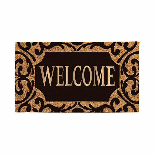 Plow & Hearth Scroll Metallic Welcome Rubber Inset Coir Mat