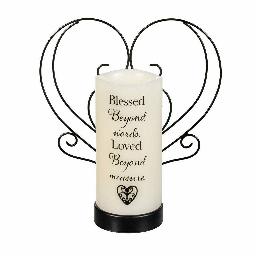 Plow & Hearth Simple Blessings LED Candle with Flickering Flame and Heart Metal Base