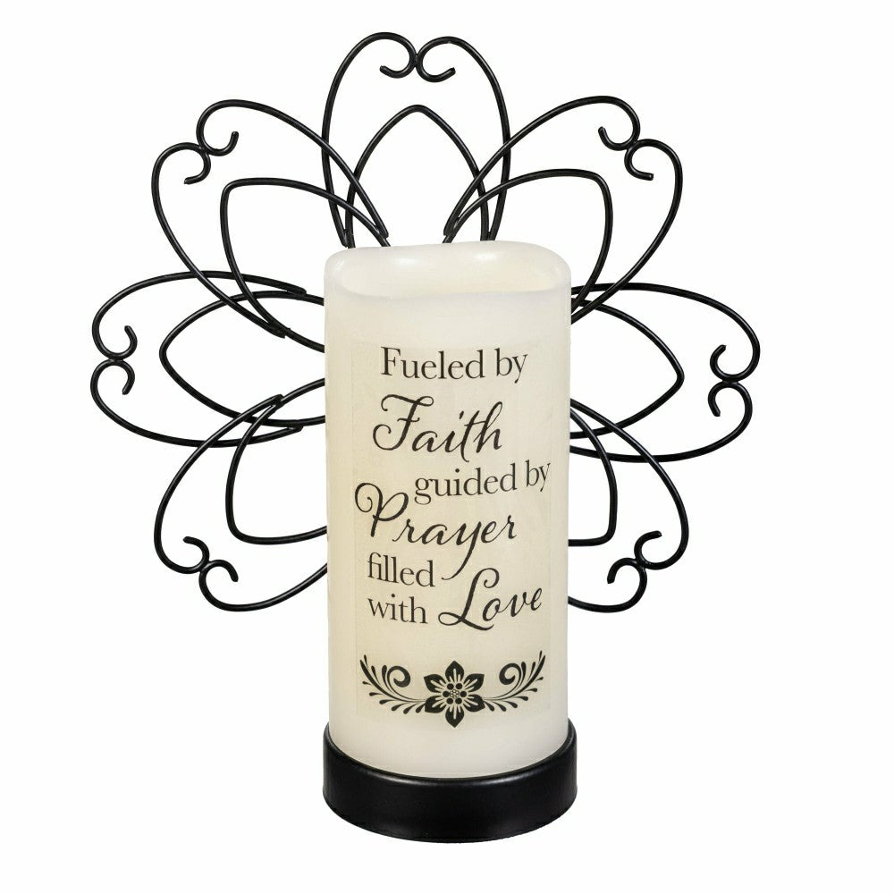 Plow & Hearth Simple Blessings LED Candle with Flickering Flame and Floral Metal Hol