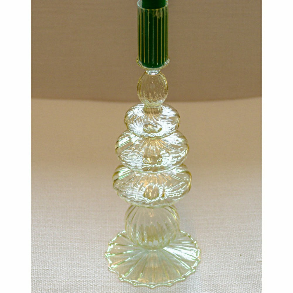 Plow & Hearth Buttercream Yellow Ribbed Candle Holder, Set of 2