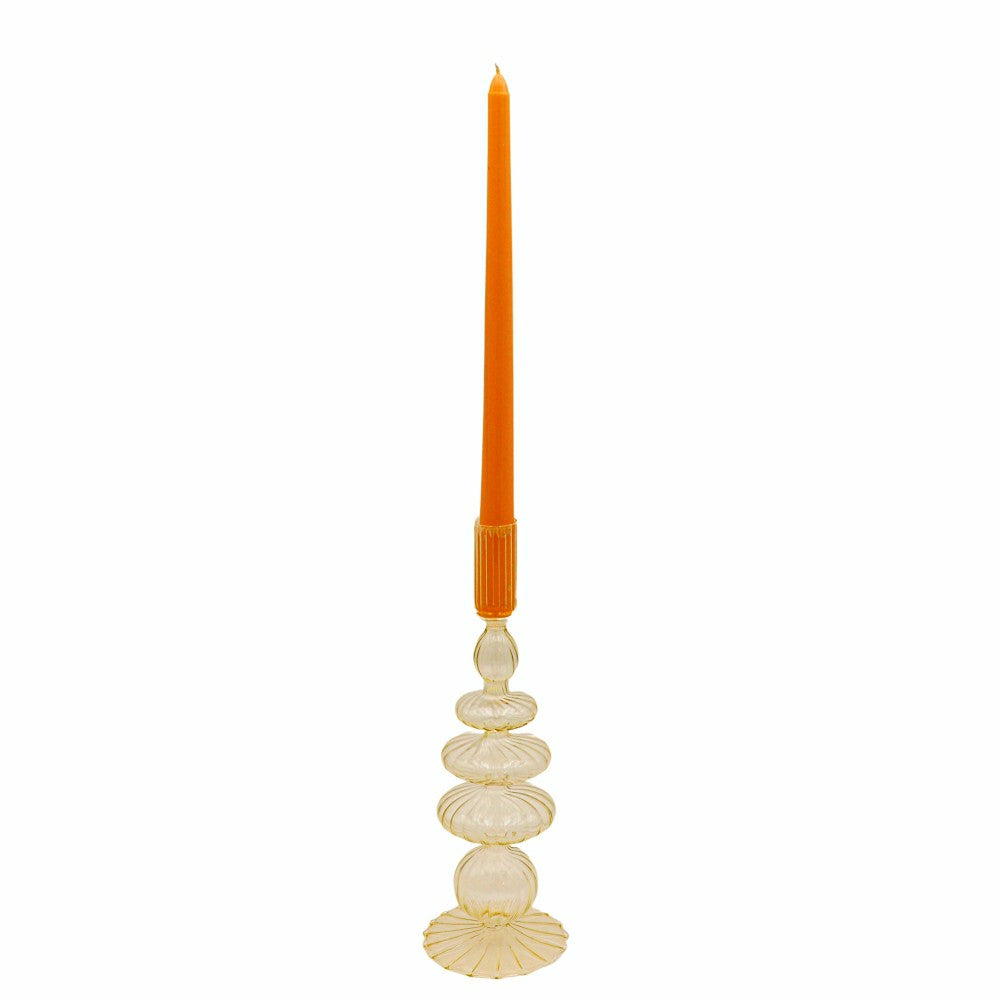 Plow & Hearth Buttercream Yellow Ribbed Candle Holder, Set of 2