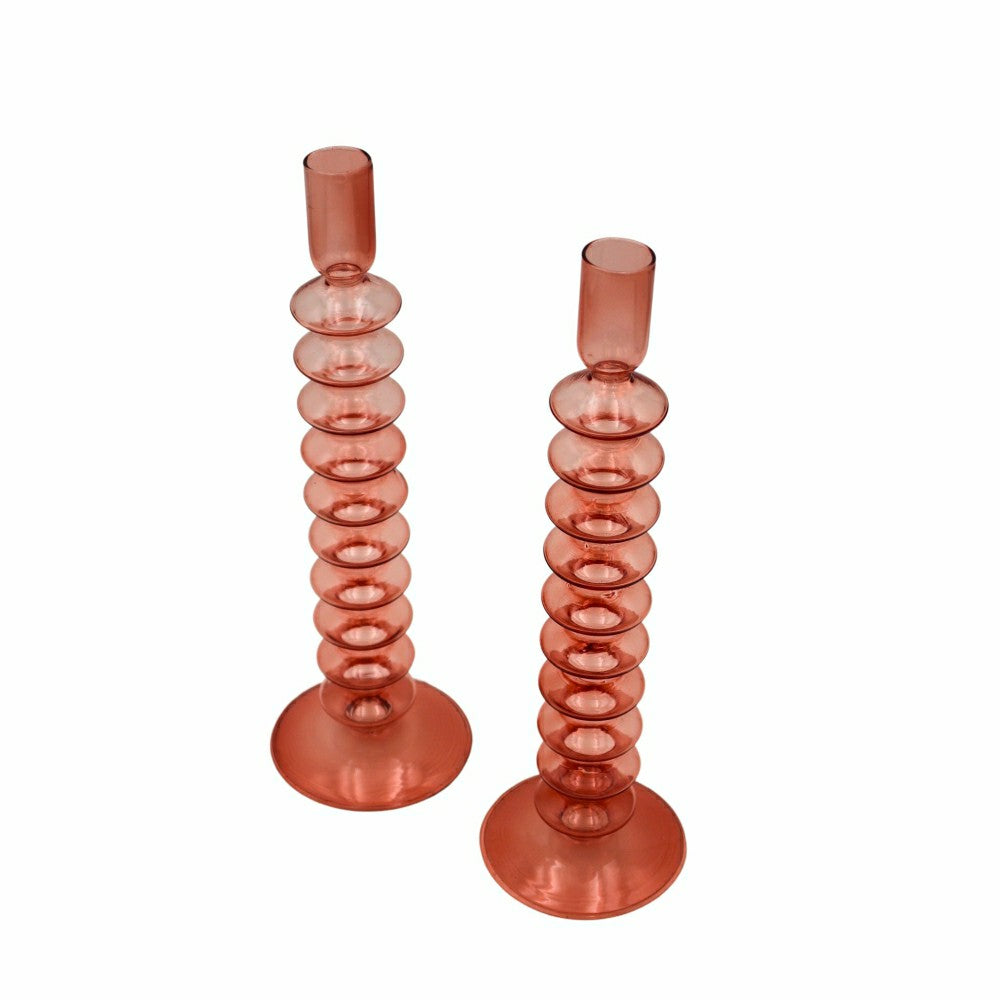 Plow & Hearth Coraline Peach Candle Holder, Set of 2