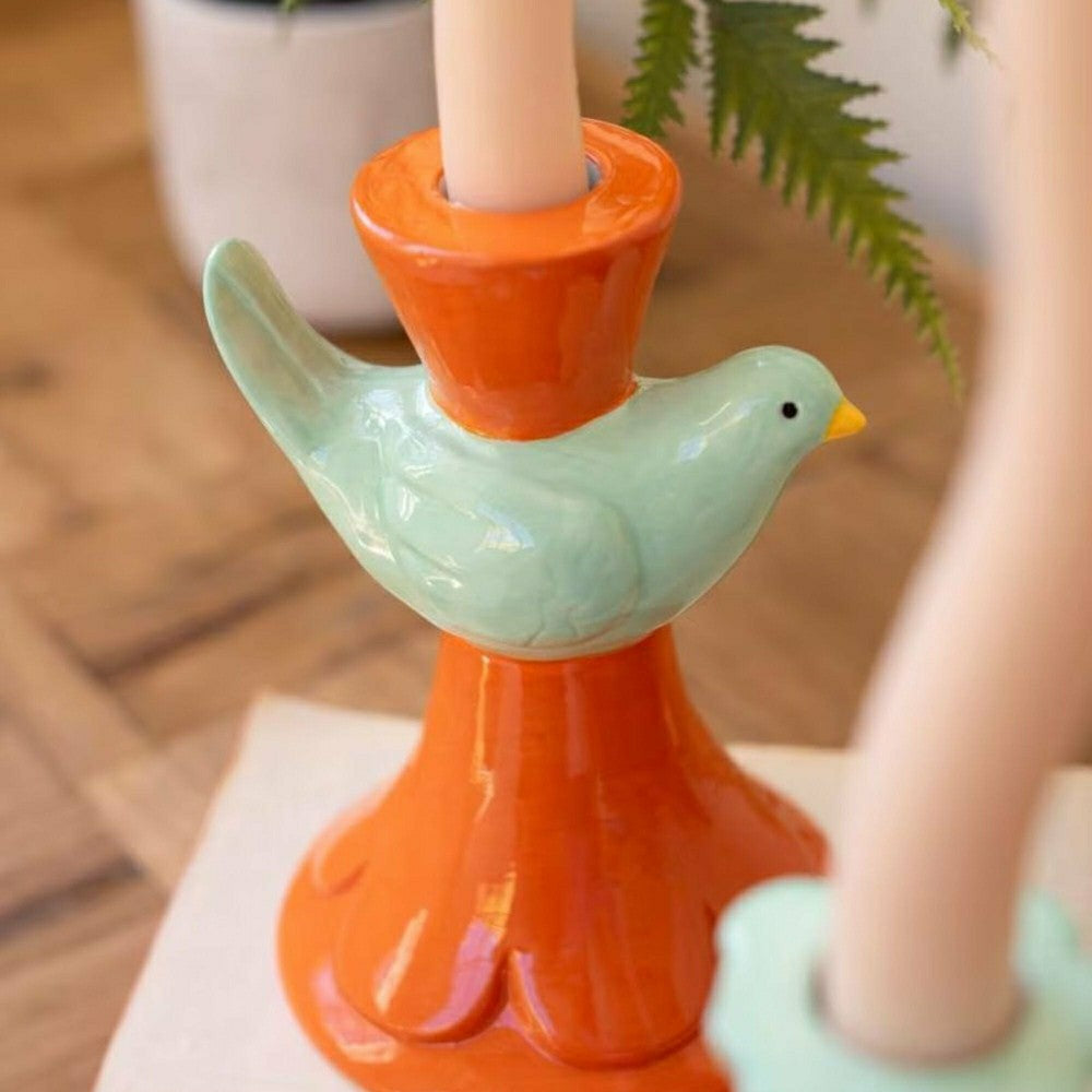 Plow & Hearth Ceramic Bird Tapered Candle Holder, Set of 5