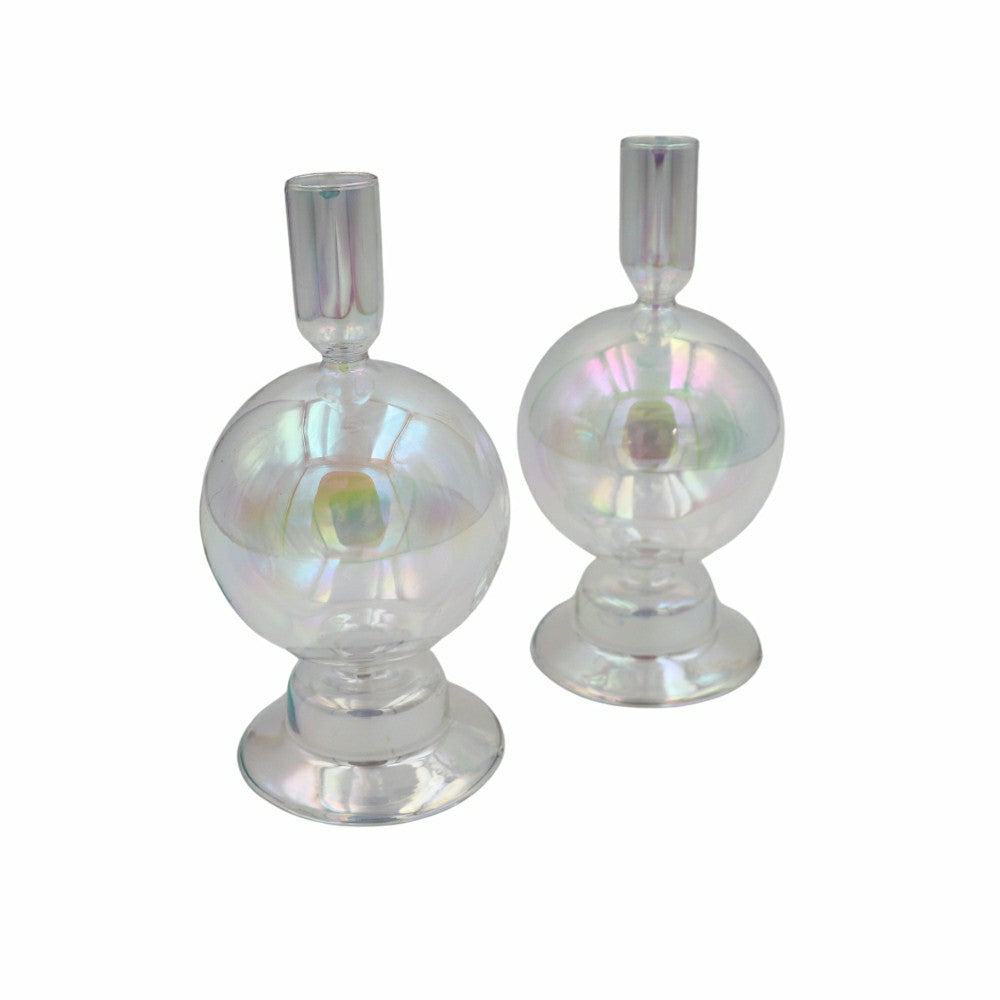 Plow & Hearth Set of 2 Rainbow Prism Bauble Candle Holders