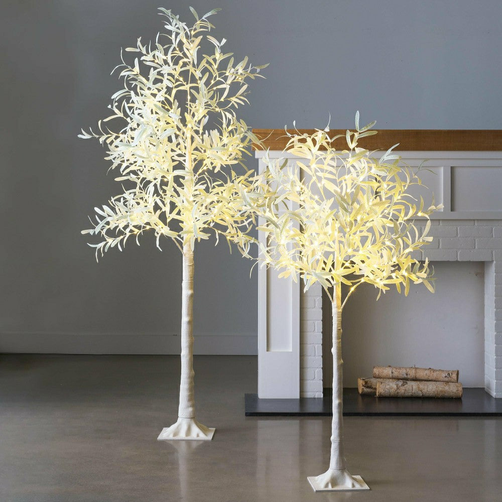 Plow & Hearth 7' Lit Faux Olive Tree, White