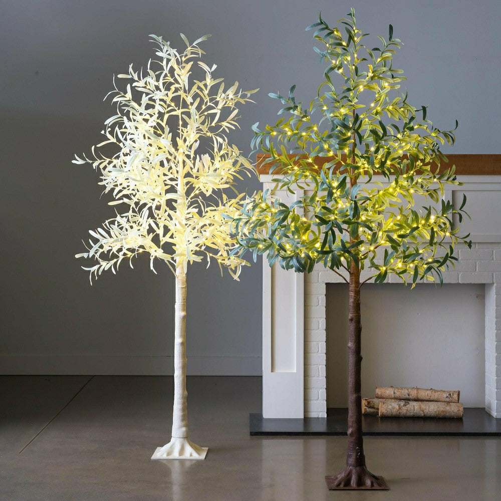 Plow & Hearth 7' Lit Faux Olive Tree, White