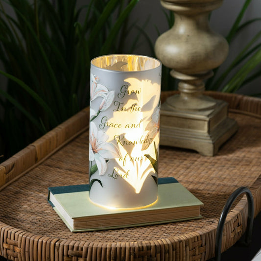 Plow & Hearth Simple Blessings LED Table Decor Glass Lasercut, 8"H