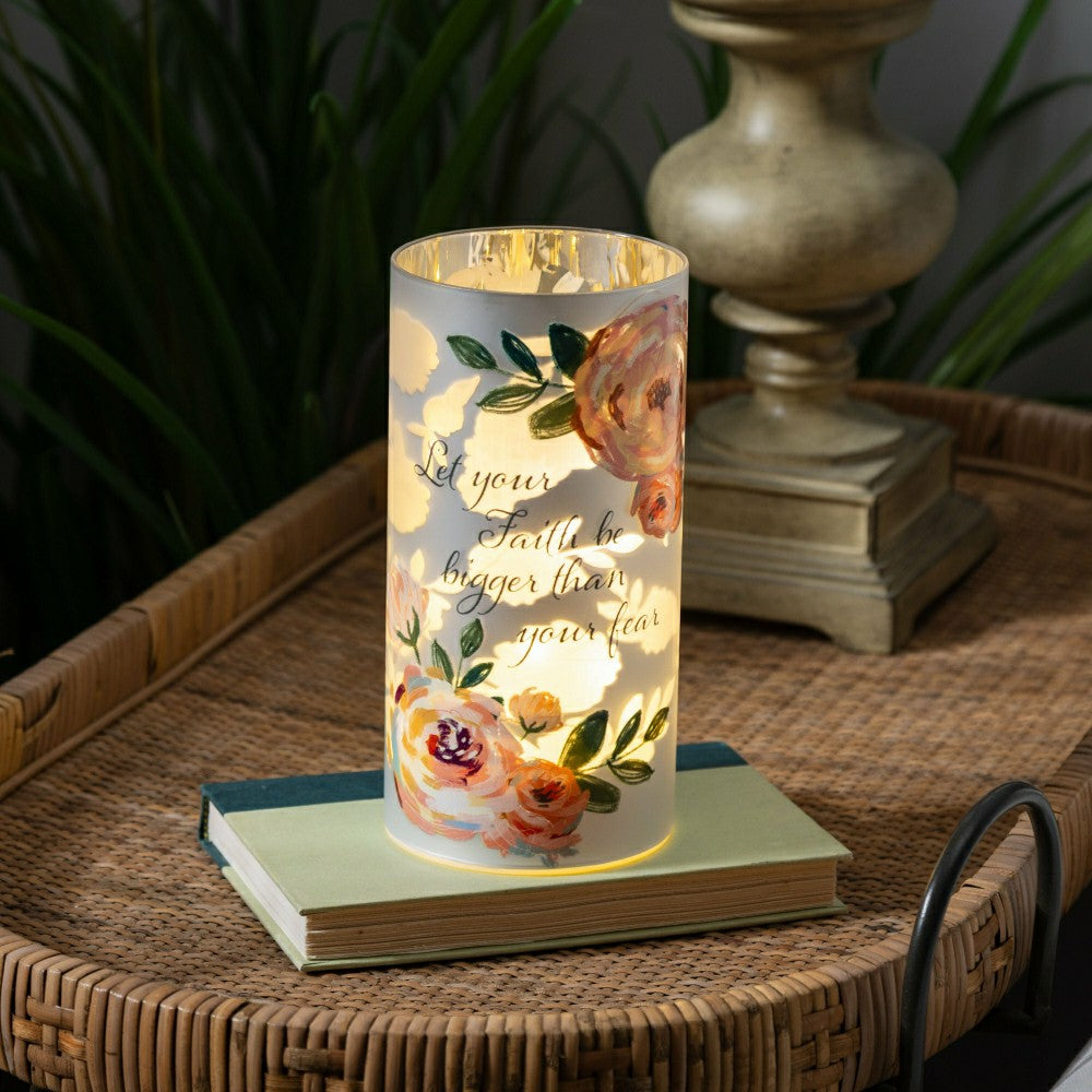 Plow & Hearth Simple Blessings LED Table Decor Glass Lasercut, 8"H