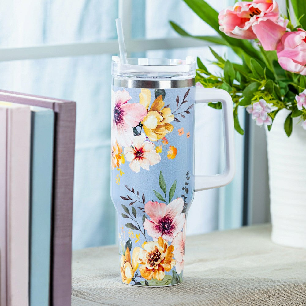 Plow & Hearth Hillside Pasture Tumbler Canyon Cup Double Wall Stainless Steel, Flora