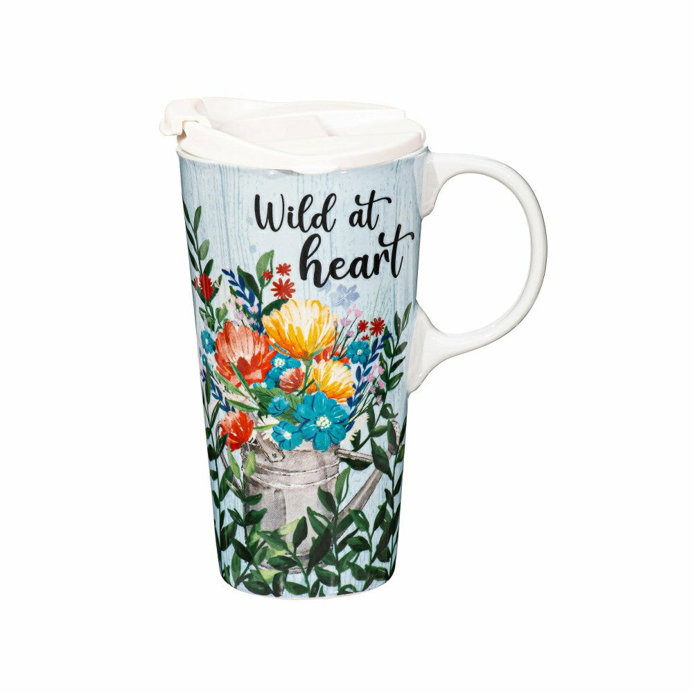 Plow & Hearth Wild At Heart Watering Can Ceramic Perfect Cup, 17oz, Gift Box