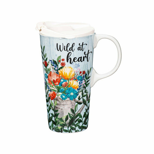 Plow & Hearth Wild At Heart Watering Can Ceramic Perfect Cup, 17oz, Gift Box