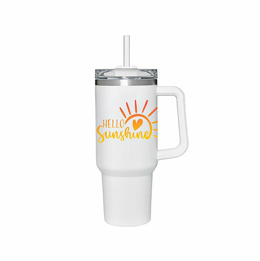 Plow & Hearth Tumbler Stainless-Steel Canyon Cup w/ Straw, Hello Sunshine, 40oz, Gif