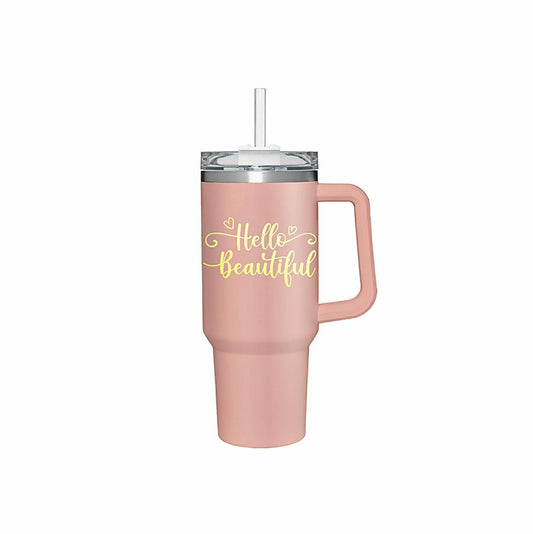 Plow & Hearth Tumbler Stainless-Steel Canyon Cup w/ Straw, Hello Beautiful, 40oz, Gi