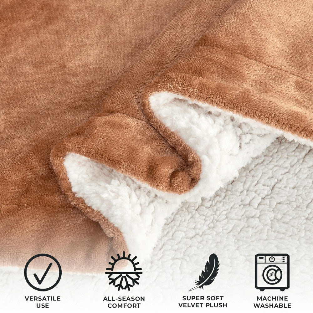 Plow & Hearth Velvet Plush Sherpa Luxury Bed Blanket - Kinsley Collection