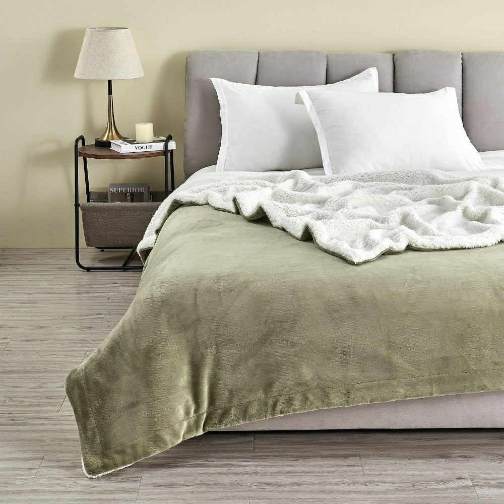 Plow & Hearth Velvet Plush Sherpa Luxury Bed Blanket - Kinsley Collection