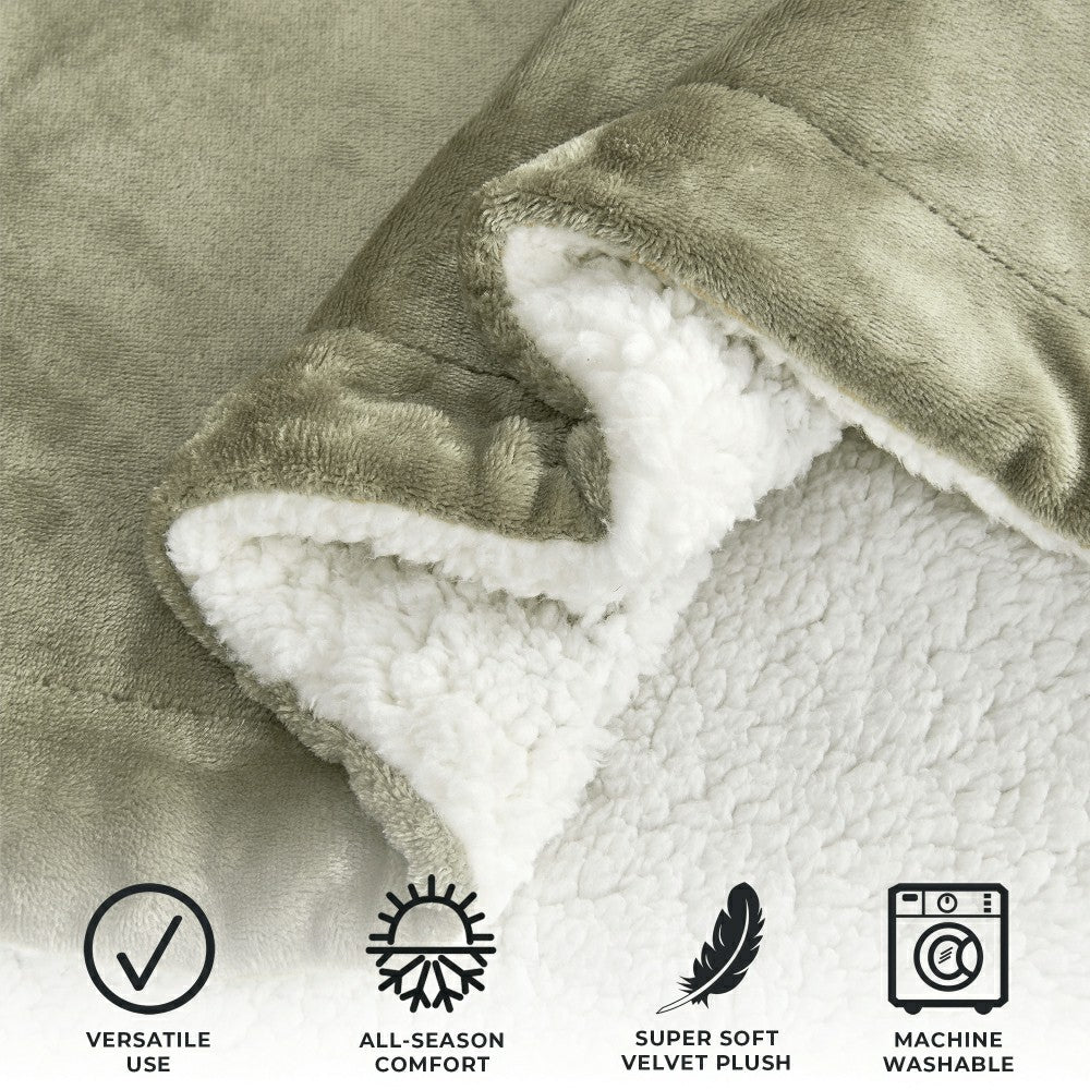 Plow & Hearth Velvet Plush Sherpa Luxury Bed Blanket - Kinsley Collection