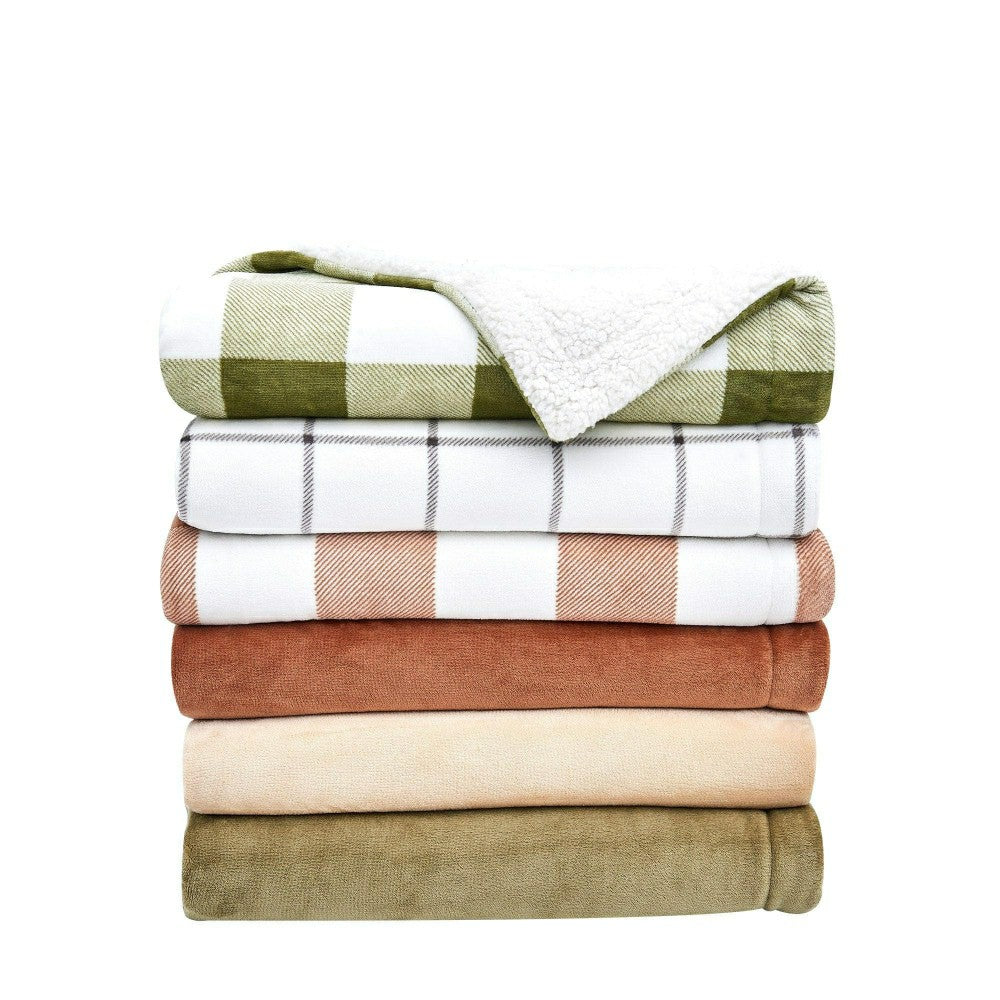 Plow & Hearth Velvet Plush Sherpa Luxury Bed Blanket - Kinsley Collection