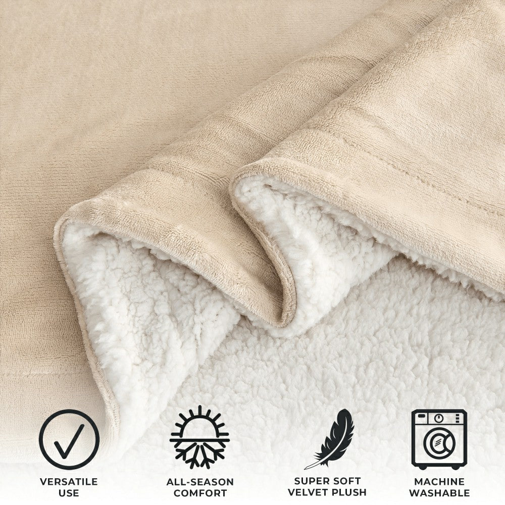 Plow & Hearth Velvet Plush Sherpa Luxury Bed Blanket - Kinsley Collection