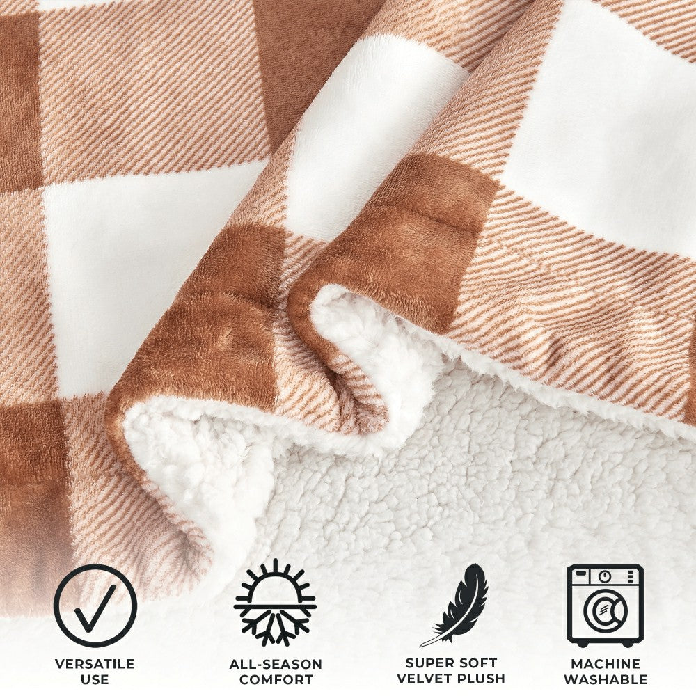 Plow & Hearth Velvet Plush Sherpa Luxury Bed Blanket - Kinsley Collection