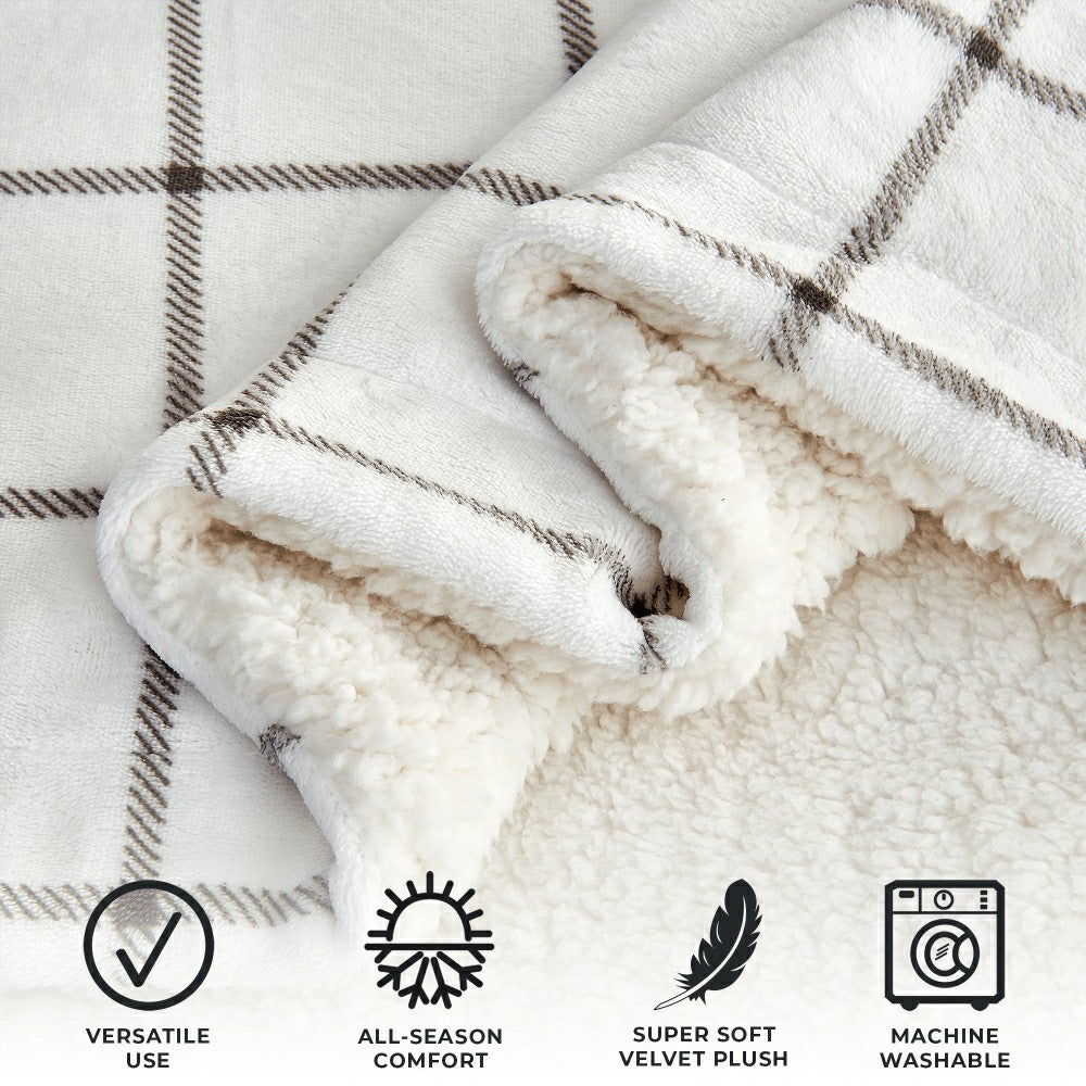 Plow & Hearth Velvet Plush Sherpa Luxury Bed Blanket - Kinsley Collection
