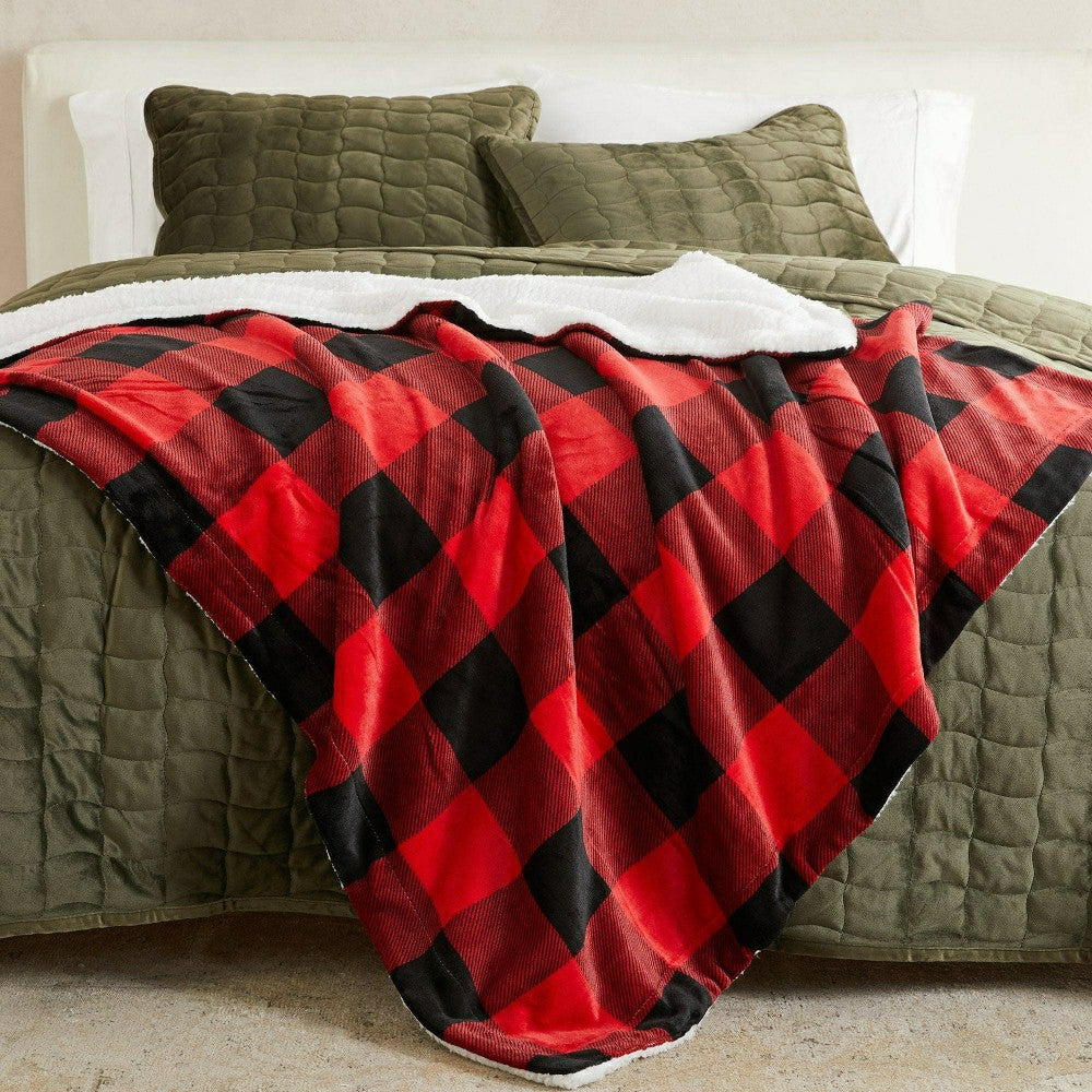 Plow & Hearth Velvet Plush Sherpa Luxury Bed Blanket - Kinsley Collection