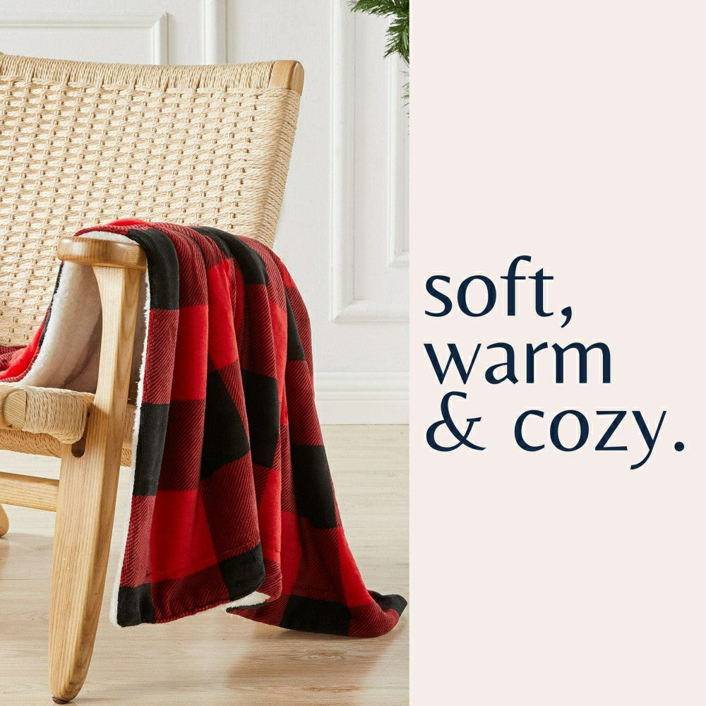 Plow & Hearth Velvet Plush Sherpa Luxury Bed Blanket - Kinsley Collection