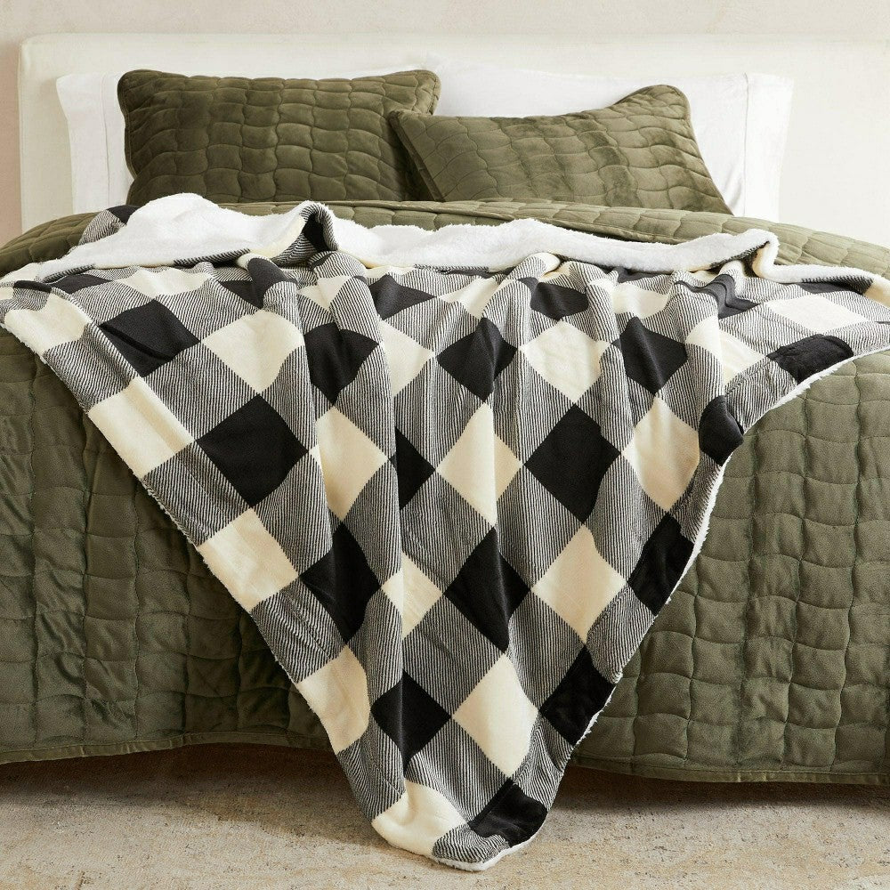 Plow & Hearth Velvet Plush Sherpa Luxury Bed Blanket - Kinsley Collection