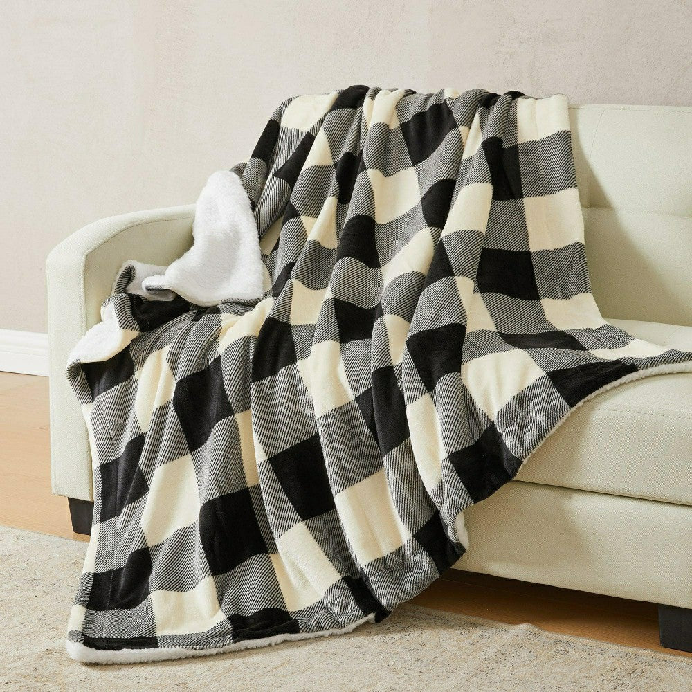 Plow & Hearth Velvet Plush Sherpa Luxury Bed Blanket - Kinsley Collection