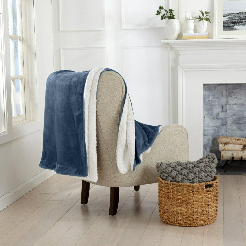 Plow & Hearth Velvet Plush Sherpa Luxury Bed Blanket - Kinsley Collection
