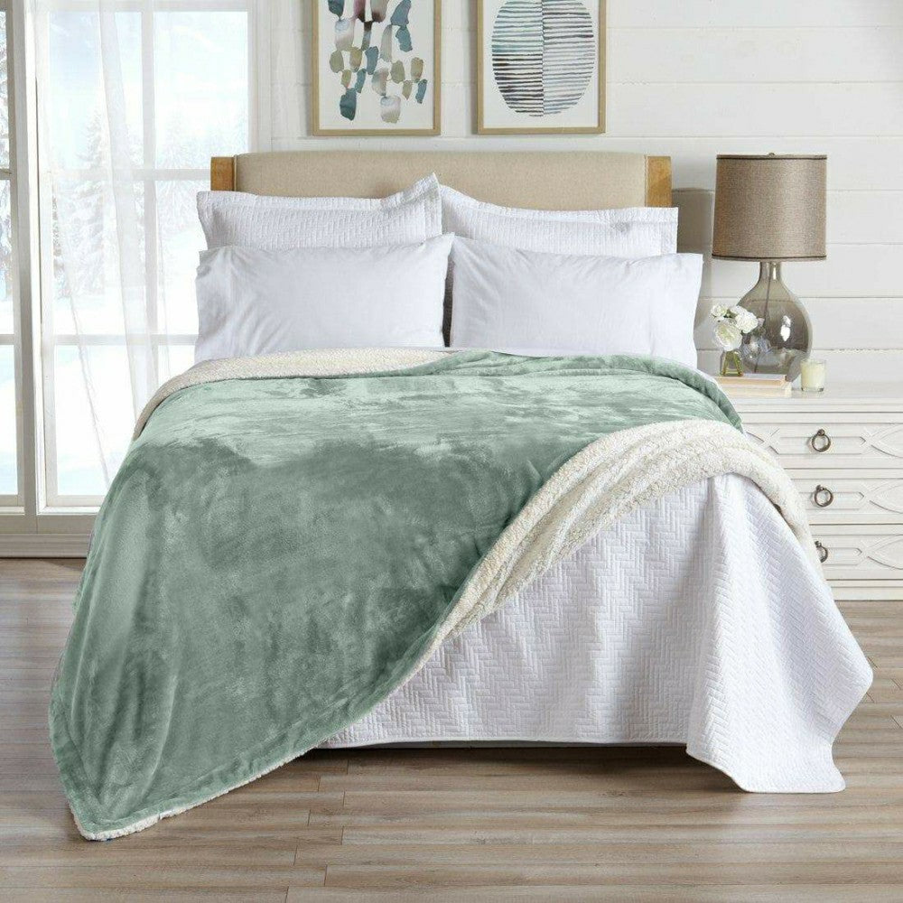 Plow & Hearth Velvet Plush Sherpa Luxury Bed Blanket - Kinsley Collection