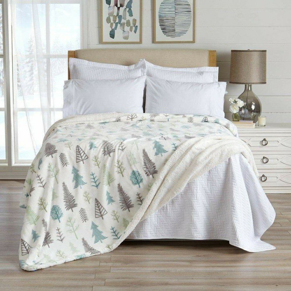 Plow & Hearth Velvet Plush Sherpa Luxury Bed Blanket - Kinsley Collection