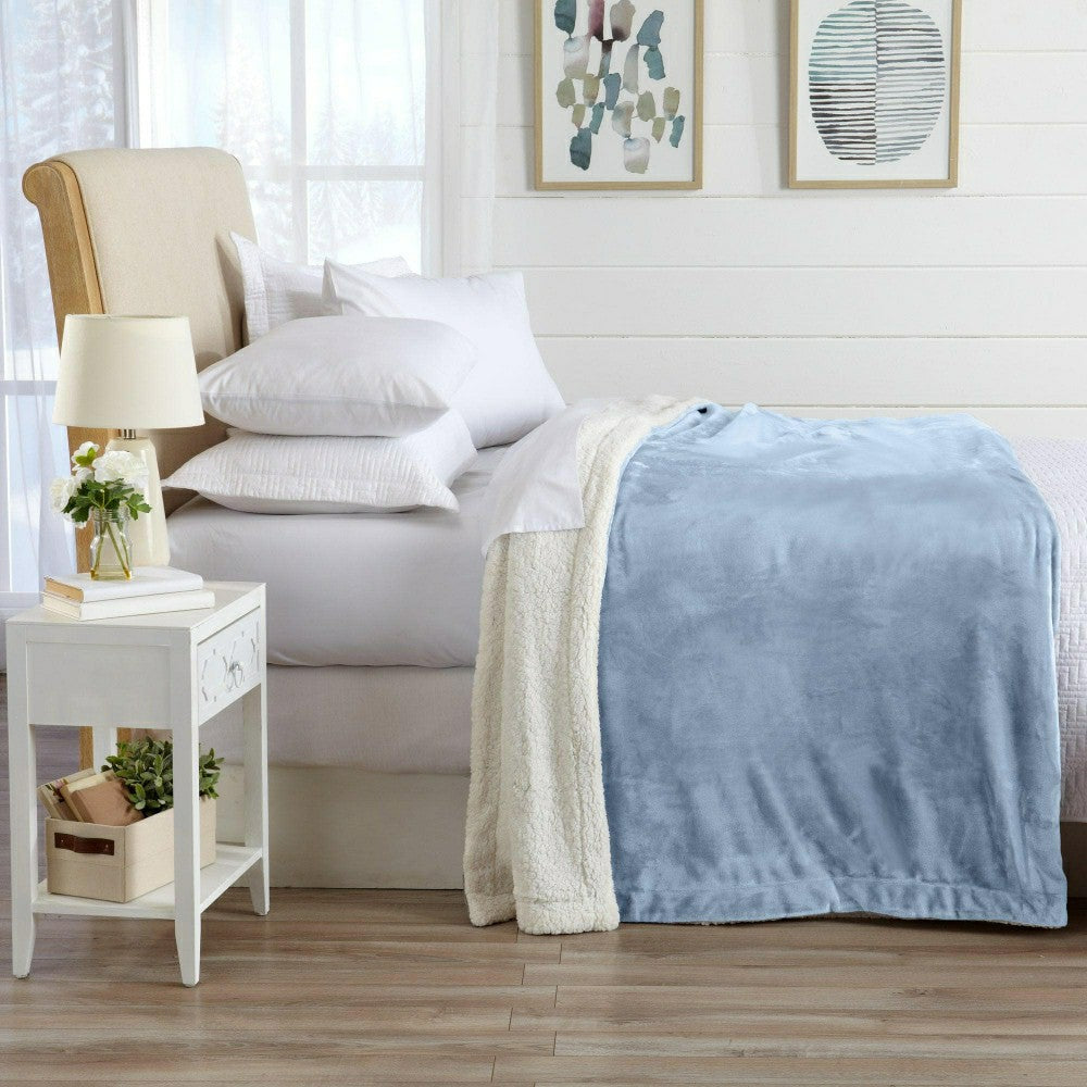 Plow & Hearth Velvet Plush Sherpa Luxury Bed Blanket - Kinsley Collection