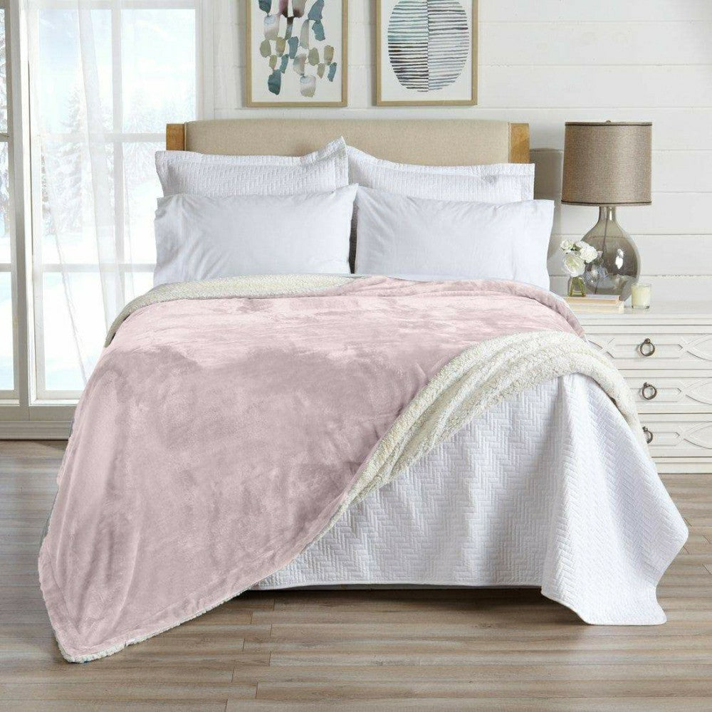 Plow & Hearth Velvet Plush Sherpa Luxury Bed Blanket - Kinsley Collection