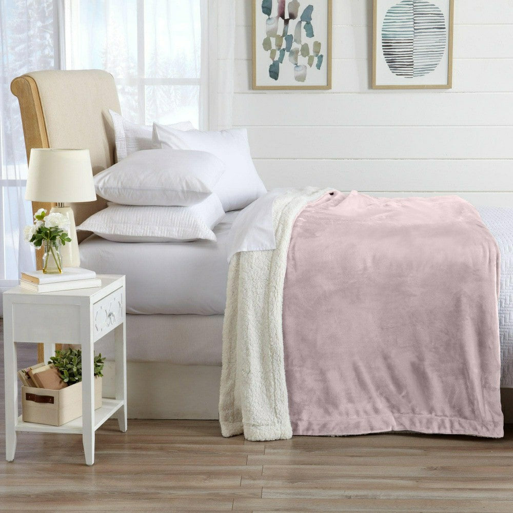Plow & Hearth Velvet Plush Sherpa Luxury Bed Blanket - Kinsley Collection