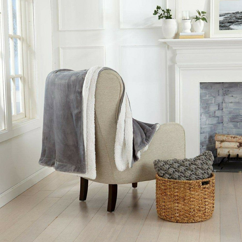 Plow & Hearth Velvet Plush Sherpa Luxury Bed Blanket - Kinsley Collection