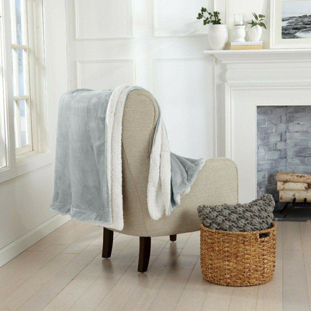 Plow & Hearth Velvet Plush Sherpa Luxury Bed Blanket - Kinsley Collection