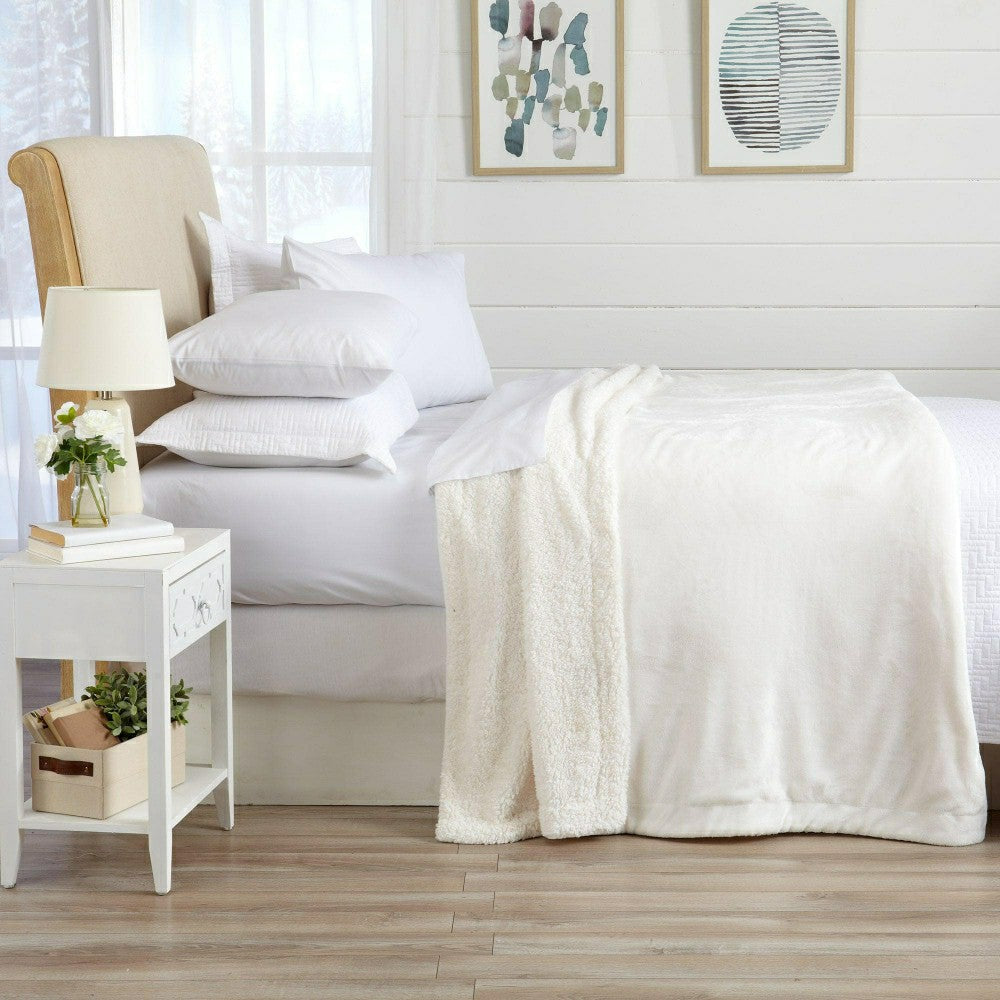 Plow & Hearth Velvet Plush Sherpa Luxury Bed Blanket - Kinsley Collection