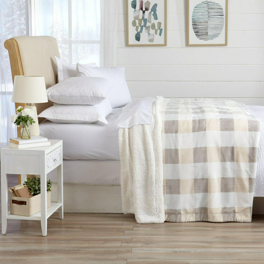 Plow & Hearth Velvet Plush Sherpa Luxury Bed Blanket - Kinsley Collection