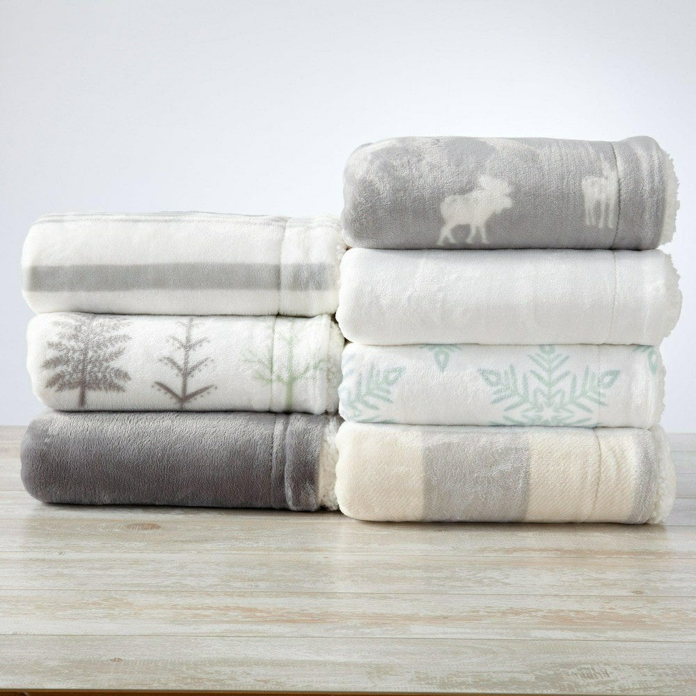 Plow & Hearth Velvet Plush Sherpa Luxury Bed Blanket - Kinsley Collection