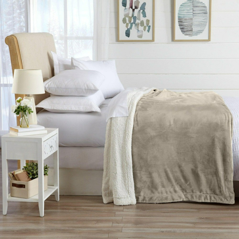 Plow & Hearth Velvet Plush Sherpa Luxury Bed Blanket - Kinsley Collection