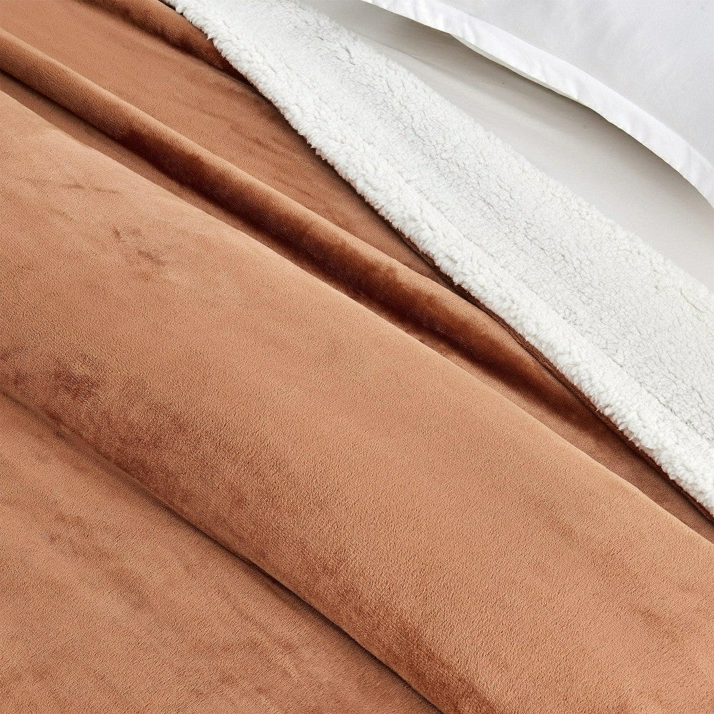 Plow & Hearth Velvet Plush Sherpa Luxury Bed Blanket - Kinsley Collection