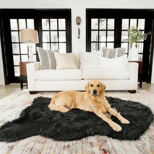 Plow & Hearth PupRug by Paw.com® Faux Fur Orthopedic Dog Bed - Curve Midnight Black