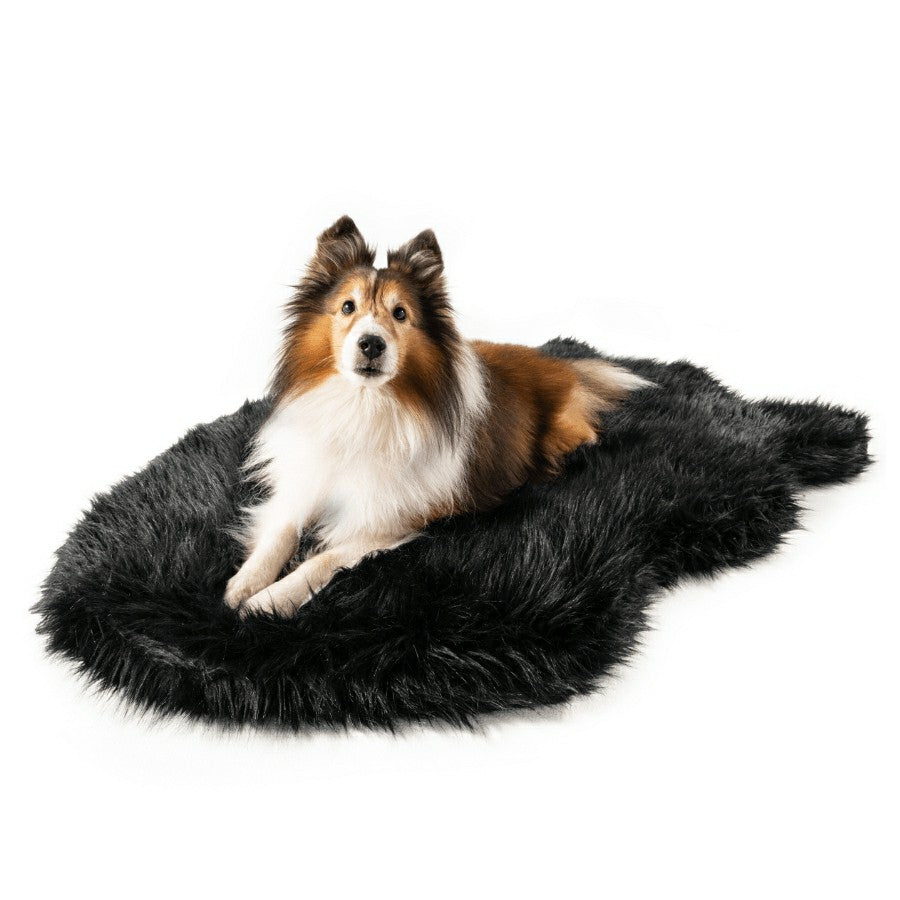 Plow & Hearth PupRug by Paw.com® Faux Fur Orthopedic Dog Bed - Curve Midnight Black