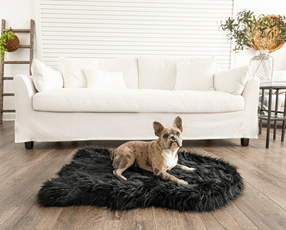 Plow & Hearth PupRug by Paw.com® Faux Fur Orthopedic Dog Bed - Curve Midnight Black