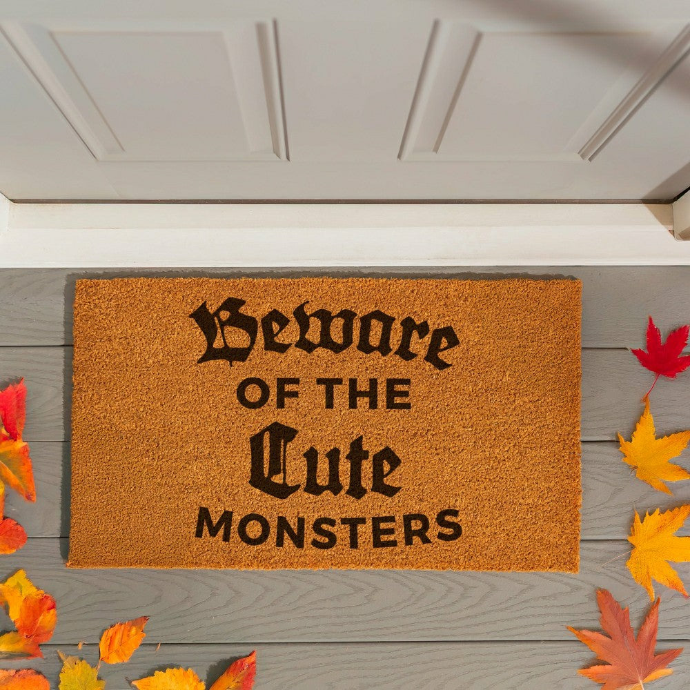 Plow & Hearth HALLOWEEN Coir Mat, "GEWARE OF THE CUTE MONSTERS",28"x16"