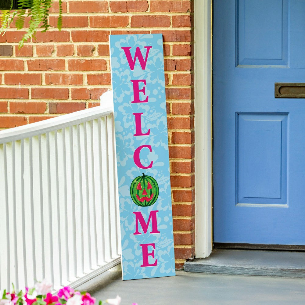 Plow & Hearth Summerween Porch Leaner Watermelon Pumpkin, "Welcome", 46"H